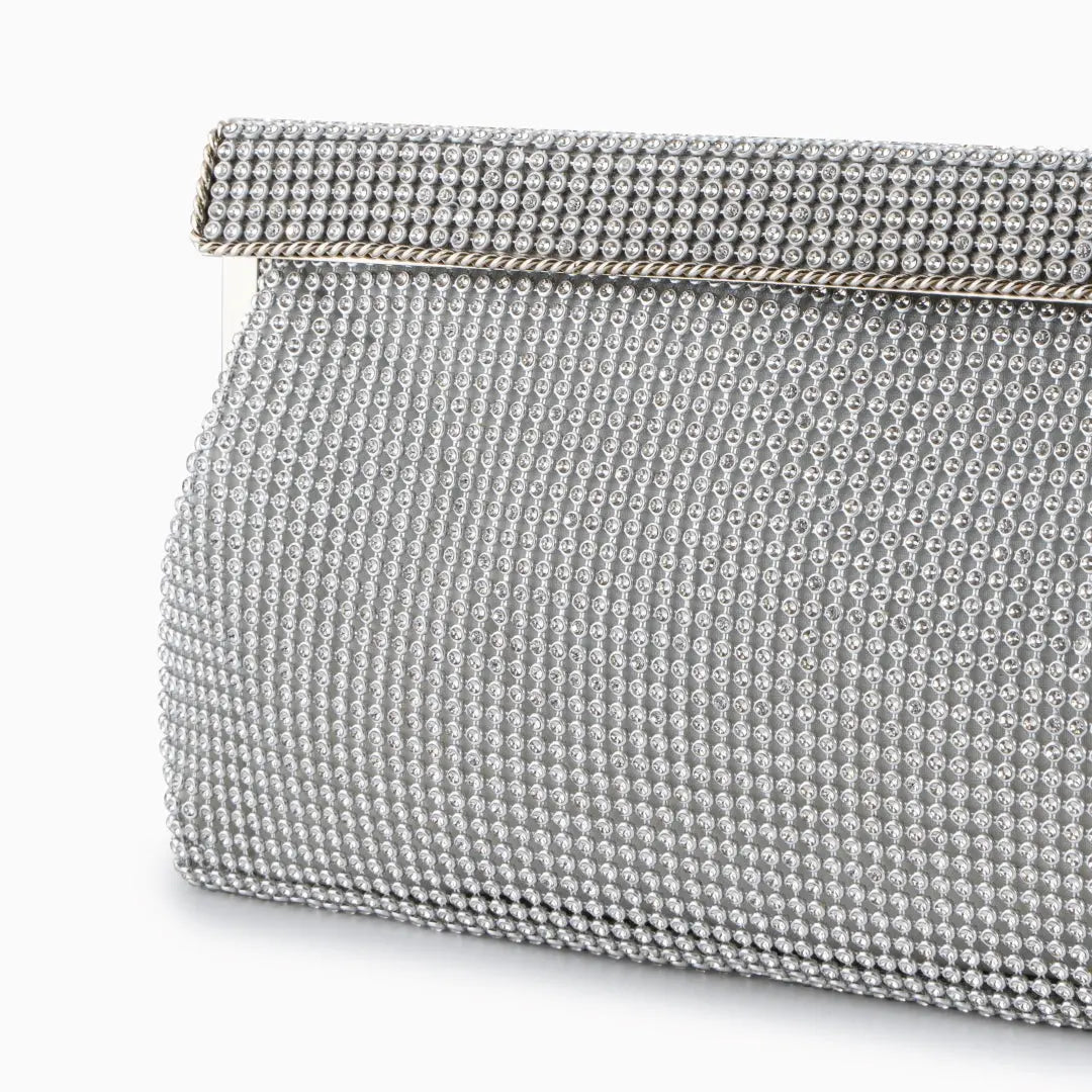 Aurora | Gold Crystal Mesh Evening Clutch – Luxe Radiance - in Silver | Arvea Bags