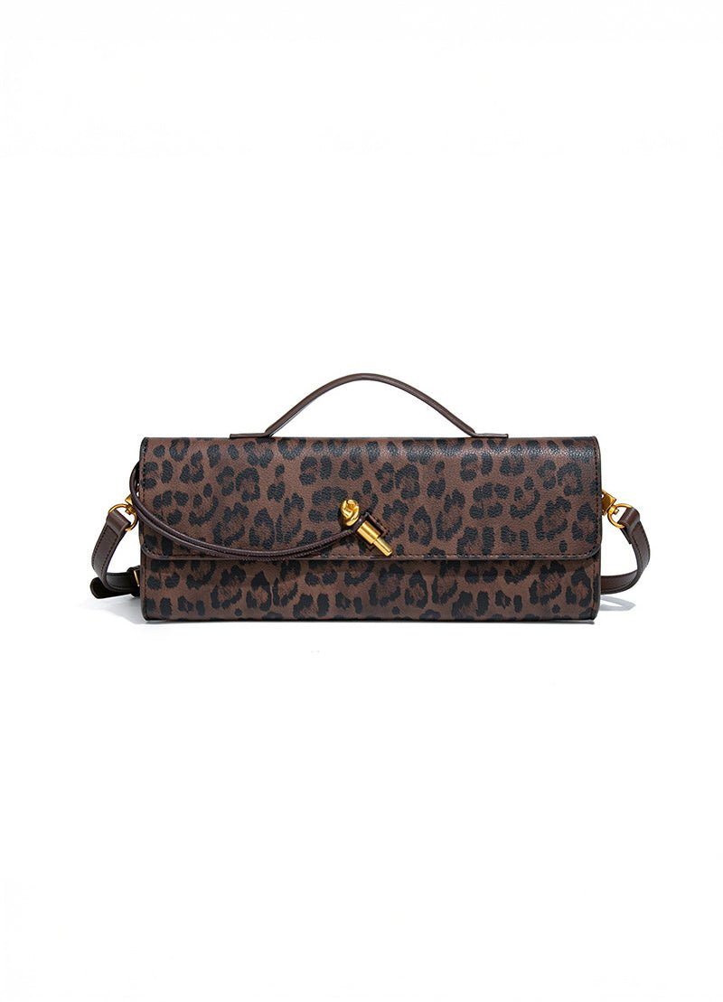 Aurora | Leopard Print Crossbody Bag – Faux Leather Clutch with Gold Lock - in Midnight Leopard | Arvea Bags