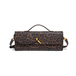 Aurora | Leopard Print Crossbody Bag – Faux Leather Clutch with Gold Lock - in Midnight Leopard | Arvea Bags