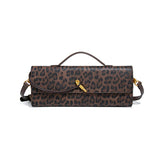 Aurora | Leopard Print Crossbody Bag – Faux Leather Clutch with Gold Lock - in Midnight Leopard | Arvea Bags
