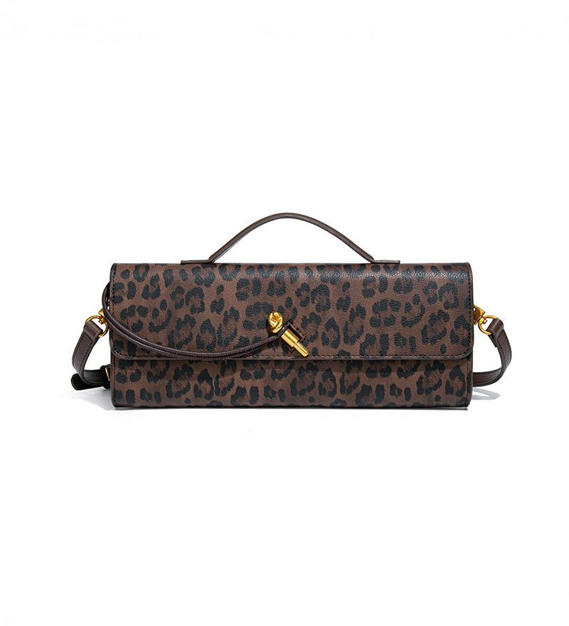 Aurora | Leopard Print Crossbody Bag – Faux Leather Clutch with Gold Lock - in Midnight Leopard | Arvea Bags