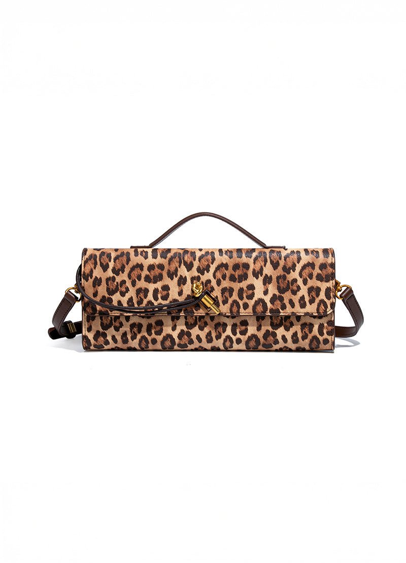 Aurora | Leopard Print Crossbody Bag – Faux Leather Clutch with Gold Lock - in Original Leopard | Arvea Bags