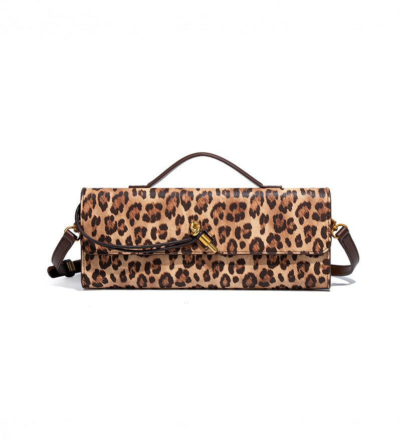 Aurora | Leopard Print Crossbody Bag – Faux Leather Clutch with Gold Lock - in Original Leopard | Arvea Bags