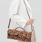 Aurora | Leopard Print Crossbody Bag – Faux Leather Clutch with Gold Lock - in Original Leopard | Arvea Bags