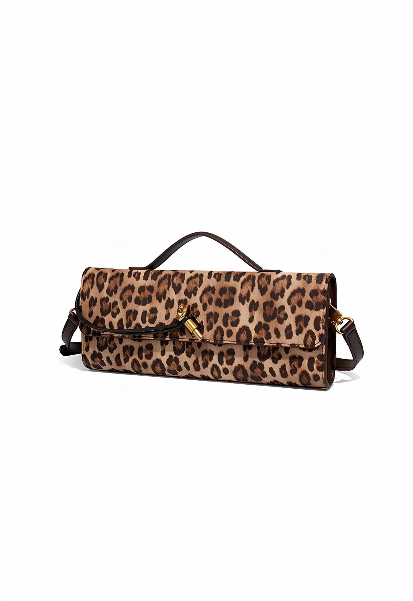 Aurora | Leopard Print Crossbody Bag – Faux Leather Clutch with Gold Lock - in Original Leopard | Arvea Bags