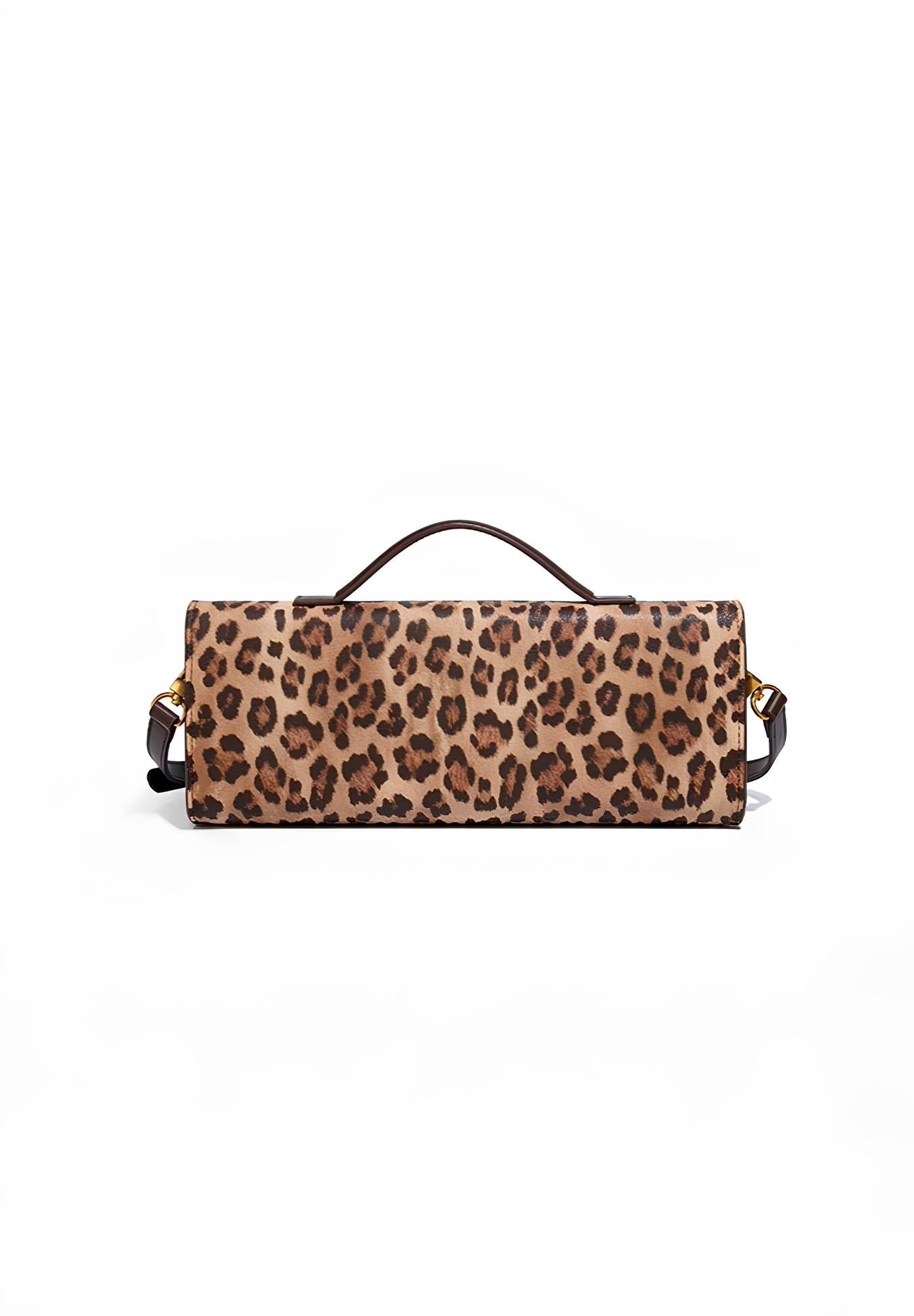 Aurora | Leopard Print Crossbody Bag – Faux Leather Clutch with Gold Lock - in Original Leopard | Arvea Bags