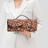 Aurora | Leopard Print Crossbody Bag – Faux Leather Clutch with Gold Lock - in Original Leopard | Arvea Bags
