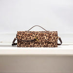 Aurora | Leopard Print Crossbody Bag – Faux Leather Clutch with Gold Lock - in Original Leopard | Arvea Bags