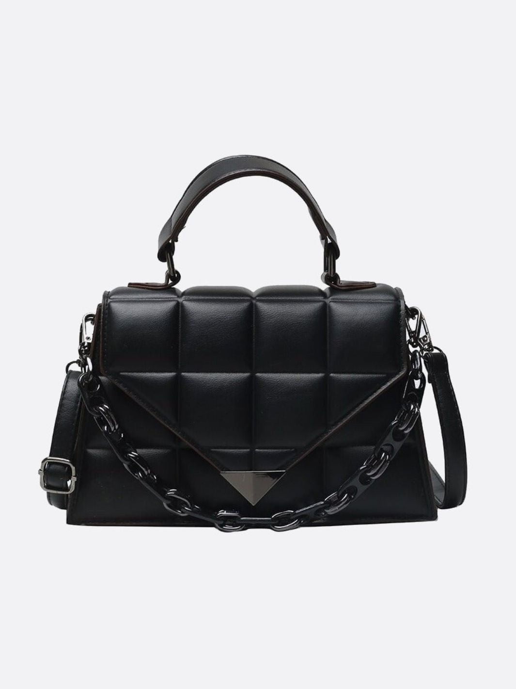 Aurora Quilted Statement Bag – Structured Handbag with Chain Detail & Top Handle - in Black | Arvea Bags