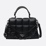 Aurora Quilted Statement Bag – Structured Handbag with Chain Detail & Top Handle - in Black | Arvea Bags