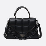 Aurora Quilted Statement Bag – Structured Handbag with Chain Detail & Top Handle - in Black | Arvea Bags