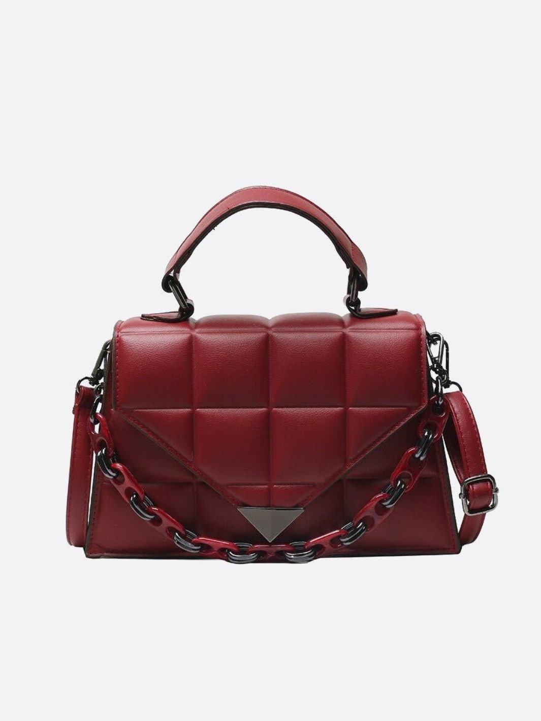 Aurora Quilted Statement Bag – Structured Handbag with Chain Detail & Top Handle - in Burgundy | Arvea Bags