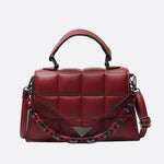 Aurora Quilted Statement Bag – Structured Handbag with Chain Detail & Top Handle - in Burgundy | Arvea Bags