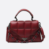 Aurora Quilted Statement Bag – Structured Handbag with Chain Detail & Top Handle - in Burgundy | Arvea Bags