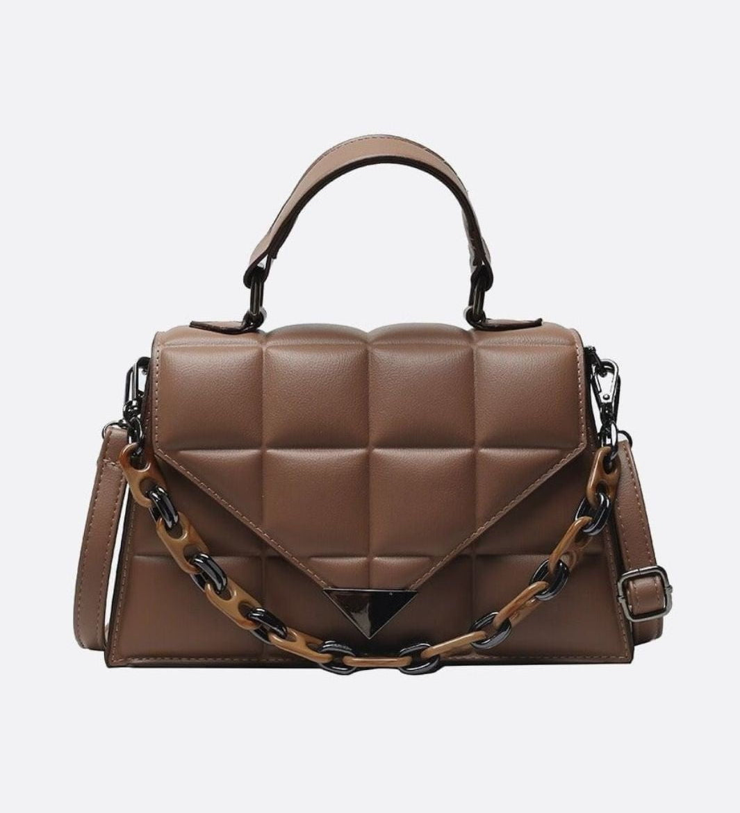 Aurora Quilted Statement Bag – Structured Handbag with Chain Detail & Top Handle - in Light Brown | Arvea Bags