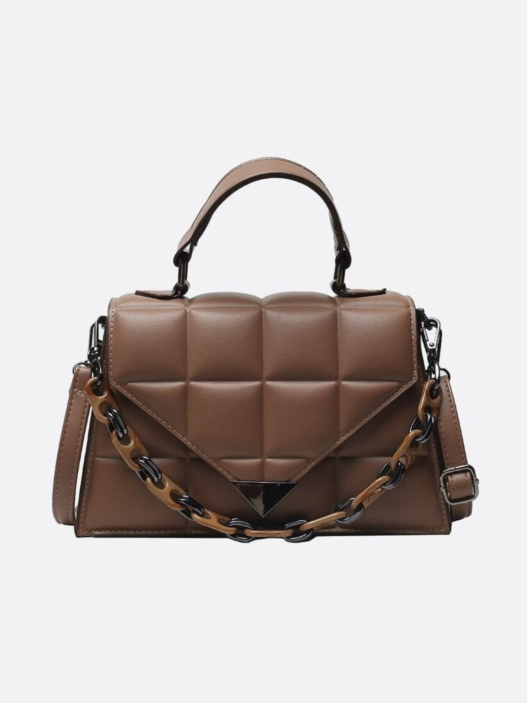 Aurora Quilted Statement Bag – Structured Handbag with Chain Detail & Top Handle - in Light Brown | Arvea Bags