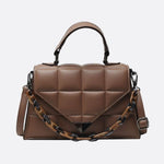 Aurora Quilted Statement Bag – Structured Handbag with Chain Detail & Top Handle - in Light Brown | Arvea Bags