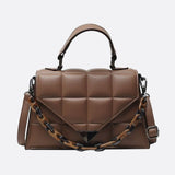 Aurora Quilted Statement Bag – Structured Handbag with Chain Detail & Top Handle - in Light Brown | Arvea Bags