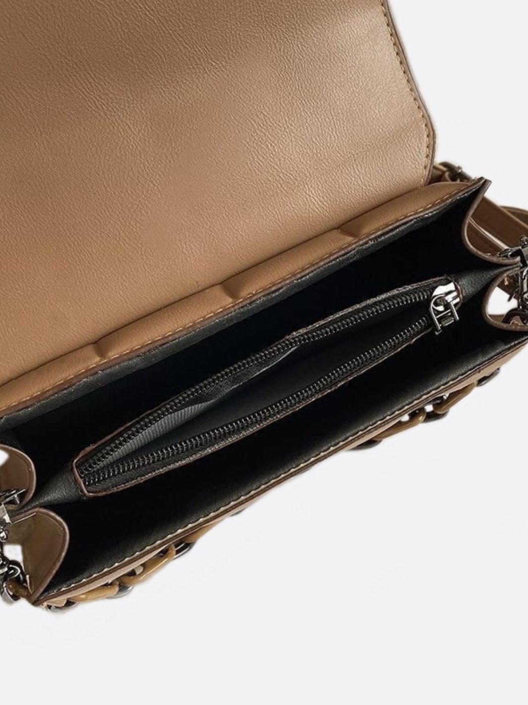 Aurora Quilted Statement Bag – Structured Handbag with Chain Detail & Top Handle - in Light Brown | Arvea Bags