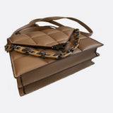 Aurora Quilted Statement Bag – Structured Handbag with Chain Detail & Top Handle - in Light Brown | Arvea Bags