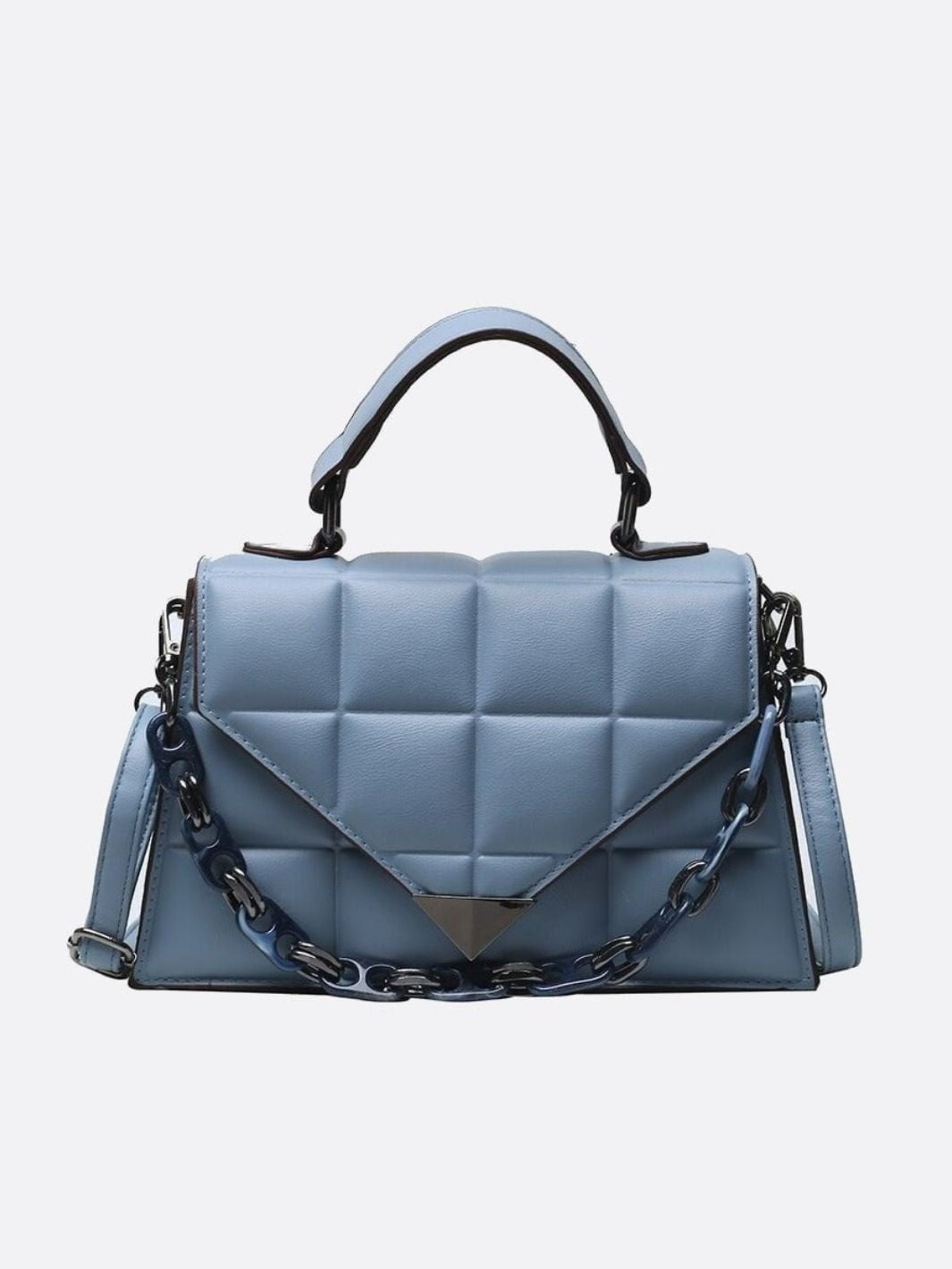 Aurora Quilted Statement Bag – Structured Handbag with Chain Detail & Top Handle - in Sky Blue | Arvea Bags