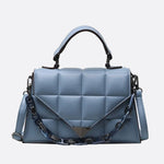 Aurora Quilted Statement Bag – Structured Handbag with Chain Detail & Top Handle - in Sky Blue | Arvea Bags