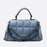 Aurora Quilted Statement Bag – Structured Handbag with Chain Detail & Top Handle - in Sky Blue | Arvea Bags