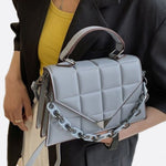 Aurora Quilted Statement Bag – Structured Handbag with Chain Detail & Top Handle - in Sky Blue | Arvea Bags