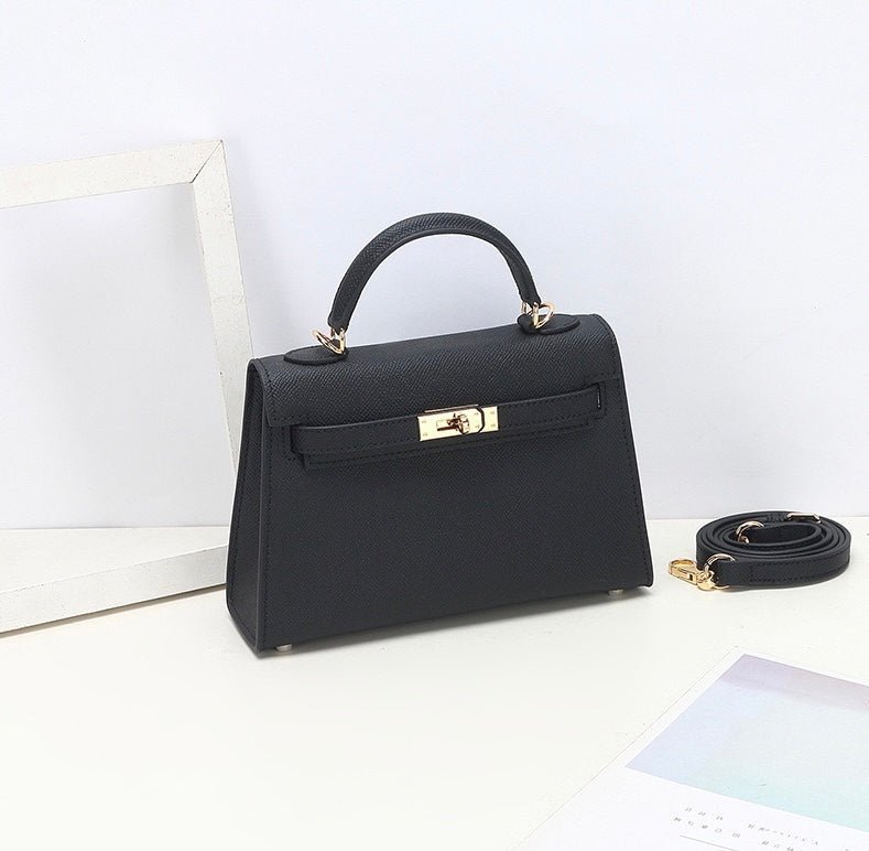 Aurora Signature Mini Leather Handbag – Women's Structured Top Handle Bag - in Black | Arvea Bags