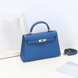 Aurora Signature Mini Leather Handbag – Women's Structured Top Handle Bag - in Blue | Arvea Bags