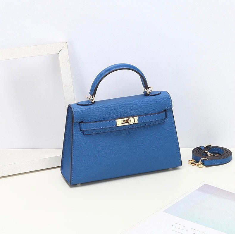 Aurora Signature Mini Leather Handbag – Women's Structured Top Handle Bag - in Blue | Arvea Bags