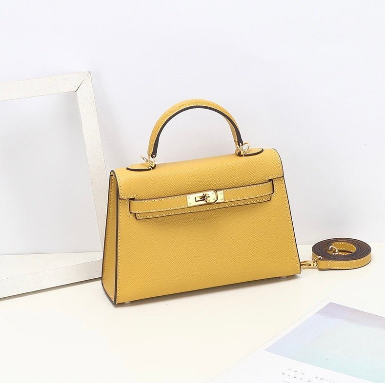 Aurora Signature Mini Leather Handbag – Women's Structured Top Handle Bag - in Caramel | Arvea Bags