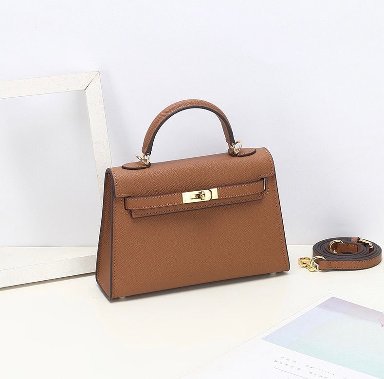 Aurora Signature Mini Leather Handbag – Women's Structured Top Handle Bag - in Classic Brown | Arvea Bags