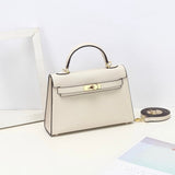 Aurora Signature Mini Leather Handbag – Women's Structured Top Handle Bag - in Cream | Arvea Bags