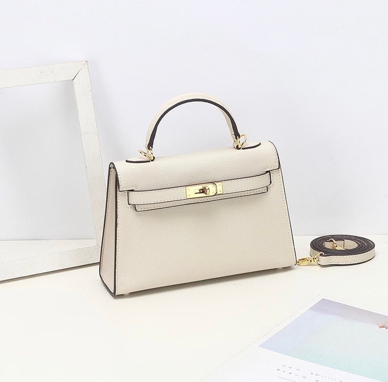 Aurora Signature Mini Leather Handbag – Women's Structured Top Handle Bag - in Cream | Arvea Bags