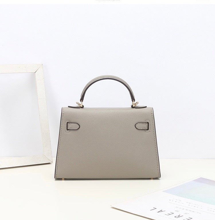 Aurora Signature Mini Leather Handbag – Women's Structured Top Handle Bag - in Grey | Arvea Bags