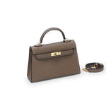 Aurora Signature Mini Leather Handbag – Women's Structured Top Handle Bag - in Grey | Arvea Bags