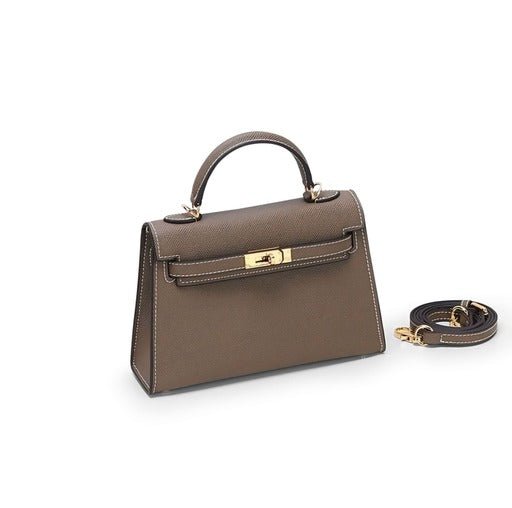 Aurora Signature Mini Leather Handbag – Women's Structured Top Handle Bag - in Grey | Arvea Bags
