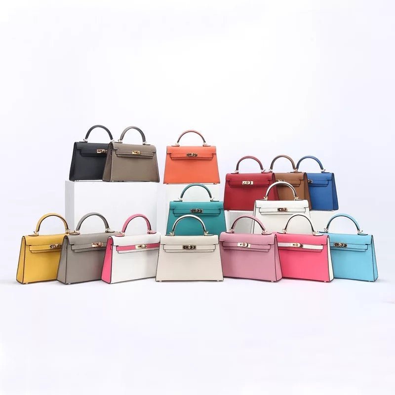 Aurora Signature Mini Leather Handbag – Women's Structured Top Handle Bag - in Grey | Arvea Bags