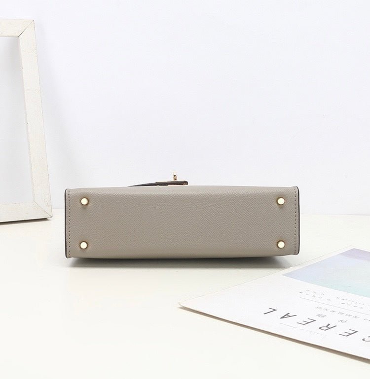 Aurora Signature Mini Leather Handbag – Women's Structured Top Handle Bag - in Grey | Arvea Bags