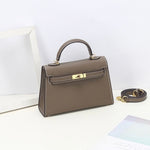 Aurora Signature Mini Leather Handbag – Women's Structured Top Handle Bag - in Grey | Arvea Bags