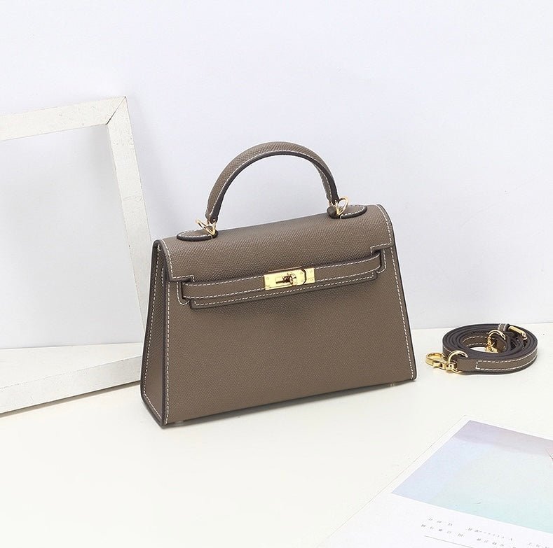 Aurora Signature Mini Leather Handbag – Women's Structured Top Handle Bag - in Grey | Arvea Bags