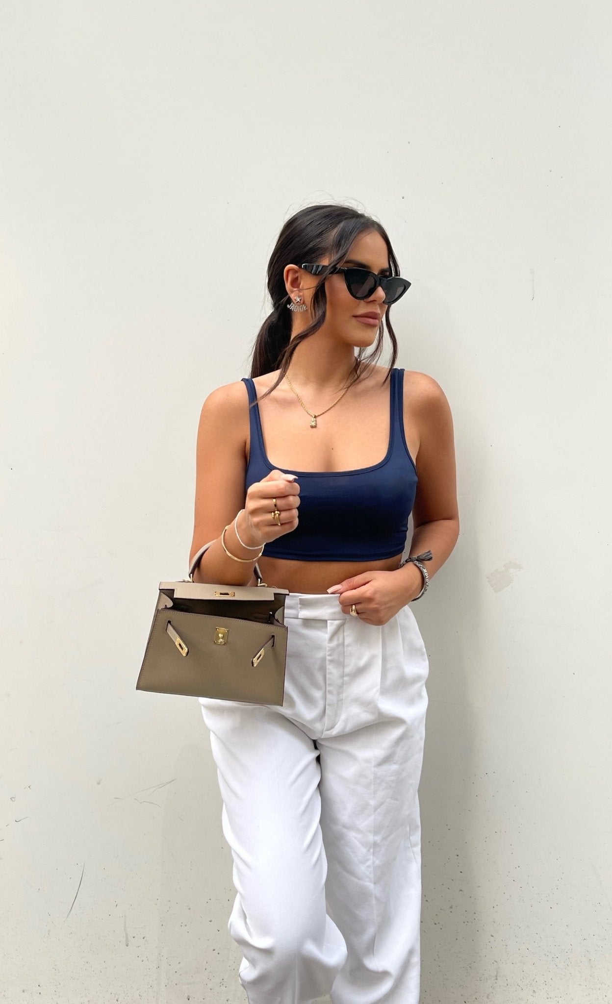 Aurora Signature Mini Leather Handbag – Women's Structured Top Handle Bag - in Grey | Arvea Bags