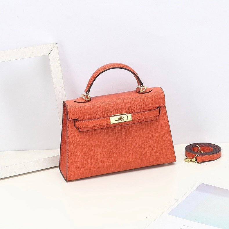 Aurora Signature Mini Leather Handbag – Women's Structured Top Handle Bag - in Orange | Arvea Bags