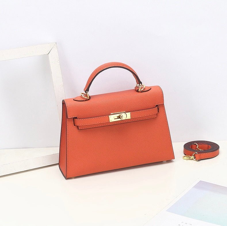 Aurora Signature Mini Leather Handbag – Women's Structured Top Handle Bag - in Orange | Arvea Bags