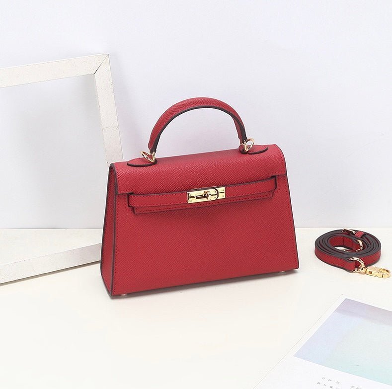 Aurora Signature Mini Leather Handbag – Women's Structured Top Handle Bag - in Red | Arvea Bags