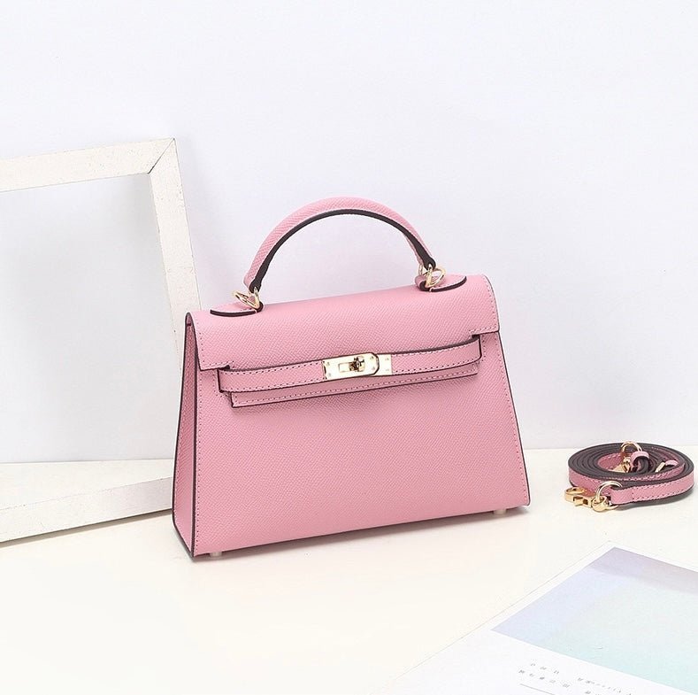 Aurora Signature Mini Leather Handbag – Women's Structured Top Handle Bag - in Salmon Pink | Arvea Bags
