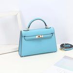 Aurora Signature Mini Leather Handbag – Women's Structured Top Handle Bag - in Sky Blue | Arvea Bags