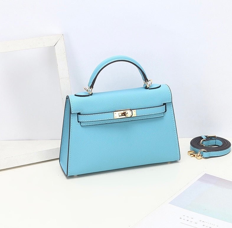Aurora Signature Mini Leather Handbag – Women's Structured Top Handle Bag - in Sky Blue | Arvea Bags