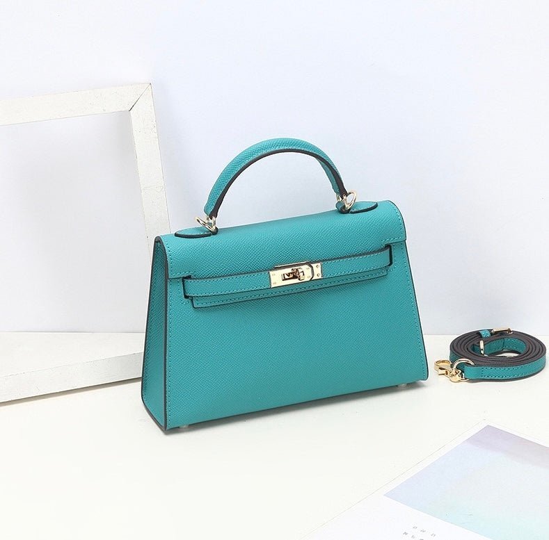 Aurora Signature Mini Leather Handbag – Women's Structured Top Handle Bag - in Teal | Arvea Bags
